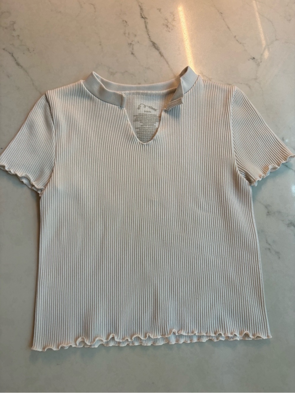 art class Cream Ribbed Notch-Neck Short Sleeve Top